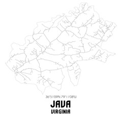 Java Virginia. US street map with black and white lines.