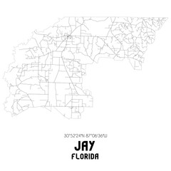 Fototapeta na wymiar Jay Florida. US street map with black and white lines.