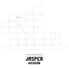 Jasper Michigan. US street map with black and white lines.