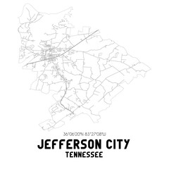 Jefferson City Tennessee. US street map with black and white lines.