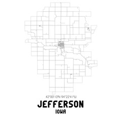 Jefferson Iowa. US street map with black and white lines.