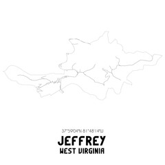 Jeffrey West Virginia. US street map with black and white lines.