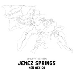 Jemez Springs New Mexico. US street map with black and white lines.