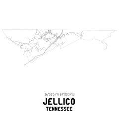 Jellico Tennessee. US street map with black and white lines.