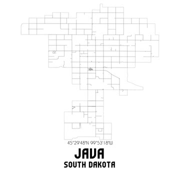 Java South Dakota. US street map with black and white lines.
