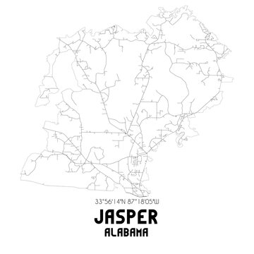 Jasper Alabama. US street map with black and white lines.