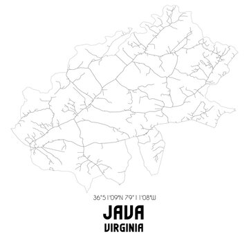 Java Virginia. US street map with black and white lines.
