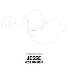 Jesse West Virginia. US street map with black and white lines.
