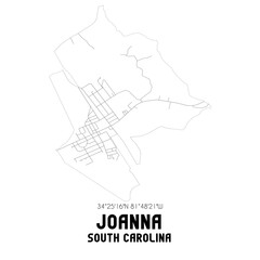 Joanna South Carolina. US street map with black and white lines.
