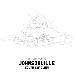Johnsonville South Carolina. US street map with black and white lines.
