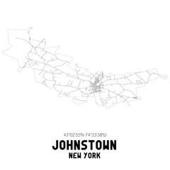 Johnstown New York. US street map with black and white lines.