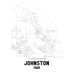 Johnston Iowa. US street map with black and white lines.