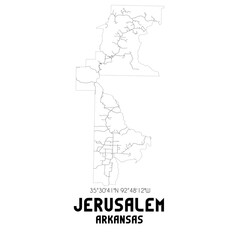 Jerusalem Arkansas. US street map with black and white lines.