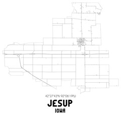 Jesup Iowa. US street map with black and white lines.