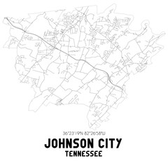 Fototapeta na wymiar Johnson City Tennessee. US street map with black and white lines.