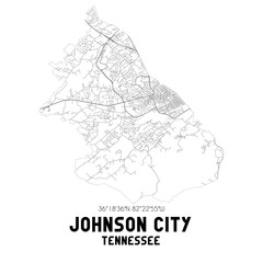 Johnson City Tennessee. US street map with black and white lines.