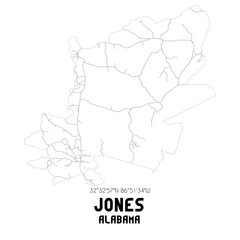 Jones Alabama. US street map with black and white lines.