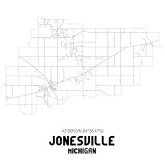 Jonesville Michigan. US street map with black and white lines.