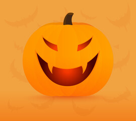 Halloween Pumpkin with Vampire Face, Design for the Halloween Holiday.