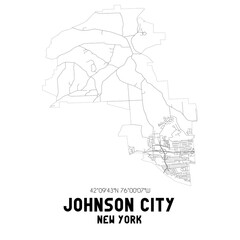 Johnson City New York. US street map with black and white lines.