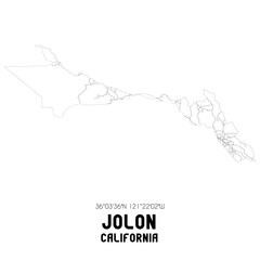 Jolon California. US street map with black and white lines.
