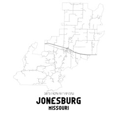 Jonesburg Missouri. US street map with black and white lines.