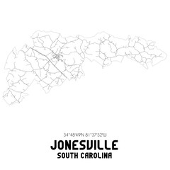 Jonesville South Carolina. US street map with black and white lines.