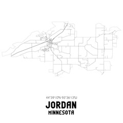 Jordan Minnesota. US street map with black and white lines.