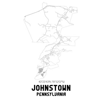 Johnstown Pennsylvania. US street map with black and white lines.