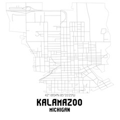 Kalamazoo Michigan. US street map with black and white lines.