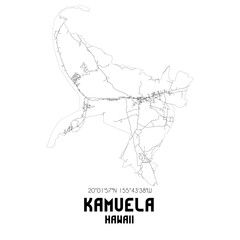 Kamuela Hawaii. US street map with black and white lines.