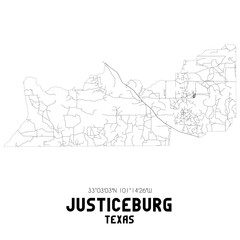 Justiceburg Texas. US street map with black and white lines.