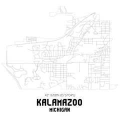 Kalamazoo Michigan. US street map with black and white lines.