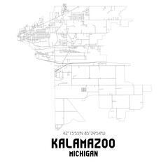 Kalamazoo Michigan. US street map with black and white lines.