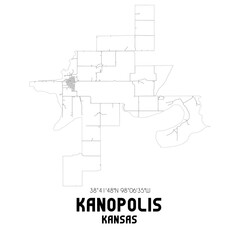 Kanopolis Kansas. US street map with black and white lines.