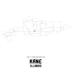 Kane Illinois. US street map with black and white lines.