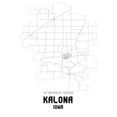 Kalona Iowa. US street map with black and white lines.