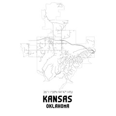 Kansas Oklahoma. US street map with black and white lines.