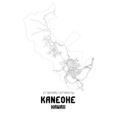 Kaneohe Hawaii. US street map with black and white lines.