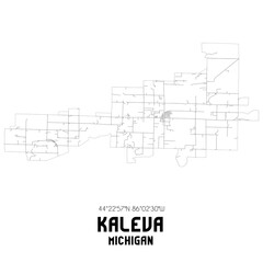 Kaleva Michigan. US street map with black and white lines.