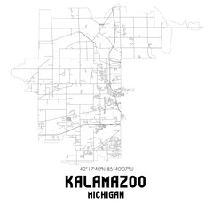 Kalamazoo Michigan. US street map with black and white lines.