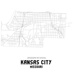 Kansas City Missouri. US street map with black and white lines.