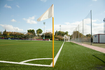 corner flag on a soccer field on game day