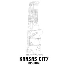 Kansas City Missouri. US street map with black and white lines.