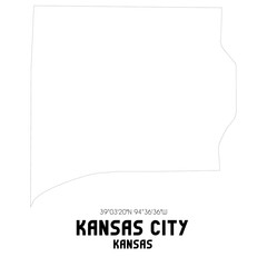 Kansas City Kansas. US street map with black and white lines.