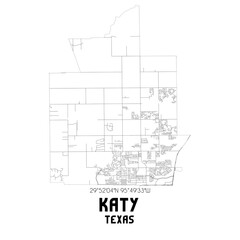Katy Texas. US street map with black and white lines.