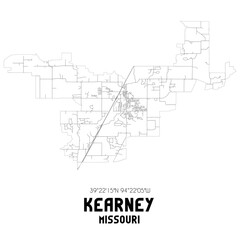 Kearney Missouri. US street map with black and white lines.