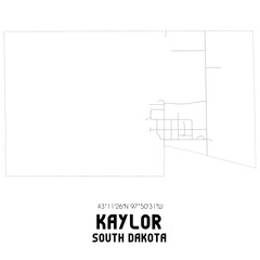 Kaylor South Dakota. US street map with black and white lines.
