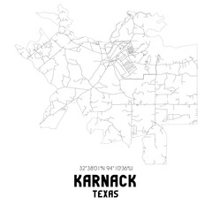 Karnack Texas. US street map with black and white lines.