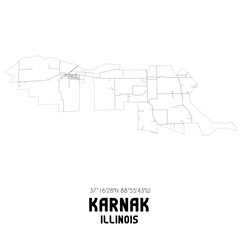 Karnak Illinois. US street map with black and white lines.